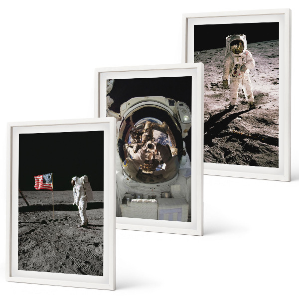 Set of 3 framed wall art pieces NASA Moon Astronaut Landing