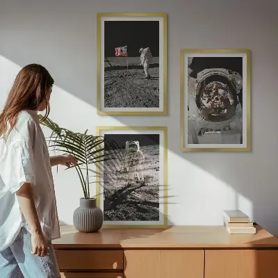 NASA Moon Astronaut Landing Wall Art set of 3 framed pieces