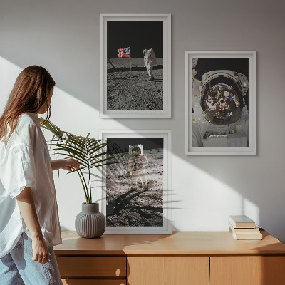 Set of 3 framed wall art pieces NASA Moon Astronaut Landing