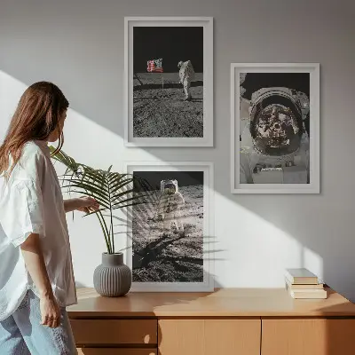 NASA Moon Astronaut Landing Wall Art set of 3 framed pieces