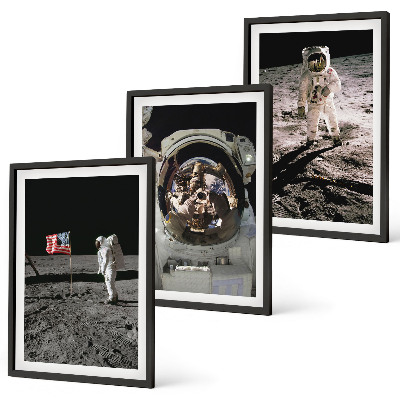Set of 3 framed wall art pieces NASA Moon Astronaut Landing