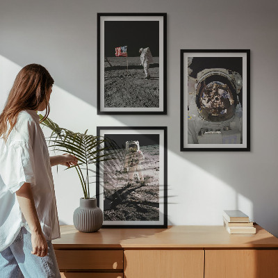 Set of 3 framed wall art pieces NASA Moon Astronaut Landing