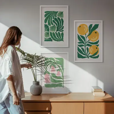 Minimalist plant wall art set patterned illustrations