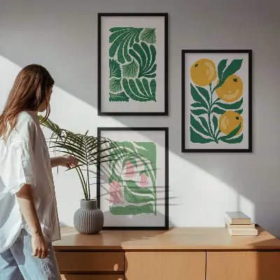 Minimalist plant wall art set patterned illustrations