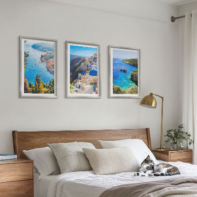 Three-piece wall art piece Greek views of Santorini Oia