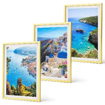 Three-piece wall art set featuring Greek views of Santorini Oia