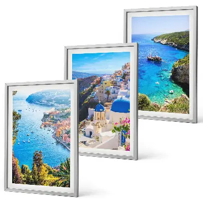 Three-piece wall art set featuring Greek views of Santorini Oia