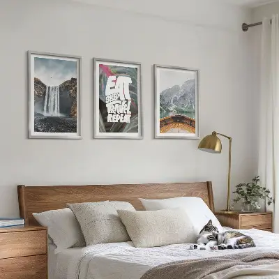 Wall art set featuring a landscape of waterfall mountains and a boat