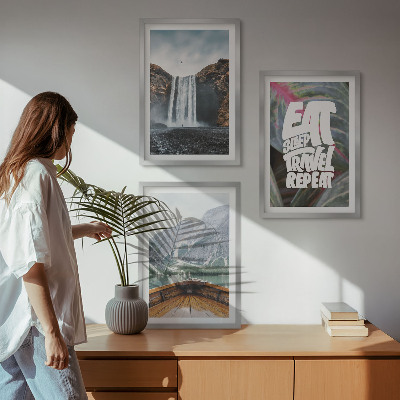 Wall art set Waterfall mountains nature boat