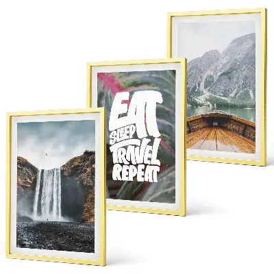 Wall art set featuring a landscape of waterfall mountains and a boat