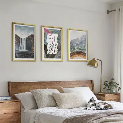 Wall art set featuring a landscape of waterfall mountains and a boat