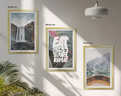 Wall art set featuring a landscape of waterfall mountains and a boat