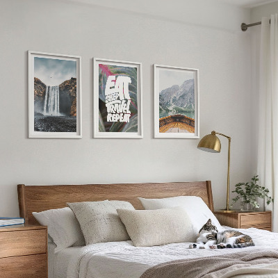 Wall art set Waterfall mountains nature boat