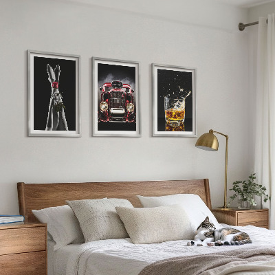 Three-piece wall art piece Women's legs rose car whisky