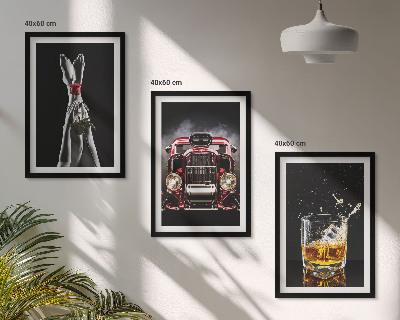 Three-piece wall art piece Women's legs rose car whisky