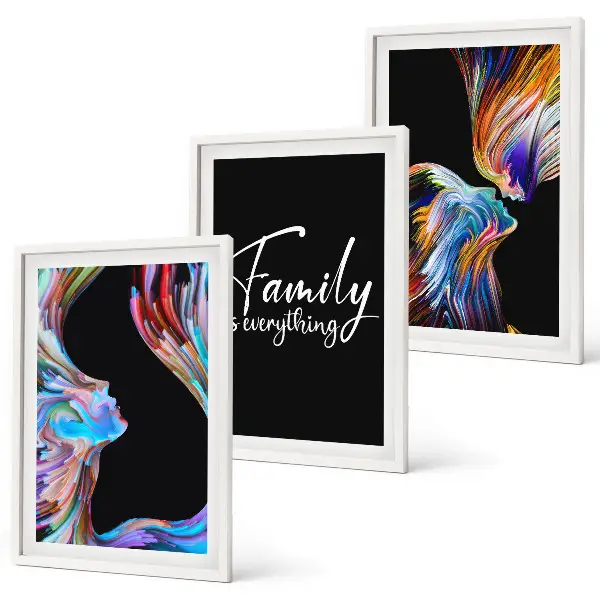 Three-piece wall art piece Portraits of people colorful patterns family