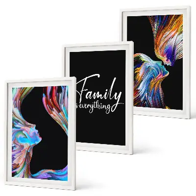 Three-piece wall art set colorful portrait patterns of a family