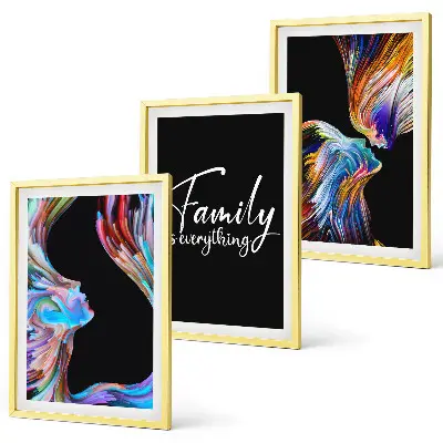 Three-piece wall art piece Portraits of people colorful patterns family