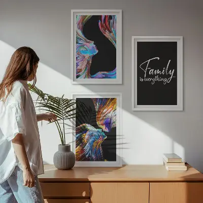 Three-piece wall art piece Portraits of people colorful patterns family