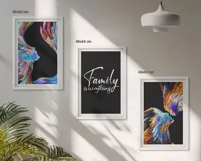 Three-piece wall art piece Portraits of people colorful patterns family