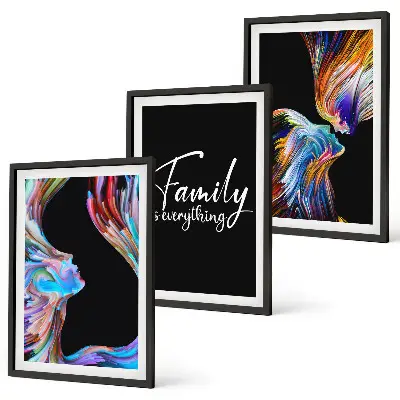 Three-piece wall art set colorful portrait patterns of a family