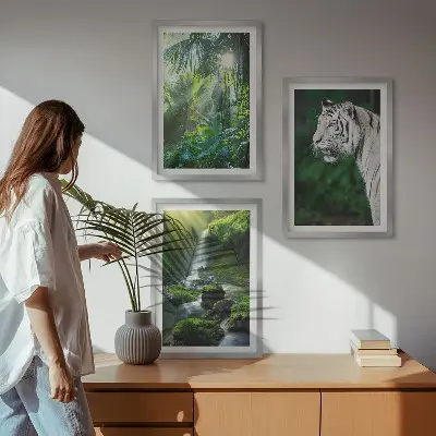 Jungle tiger waterfall wall art set of 3 framed pieces