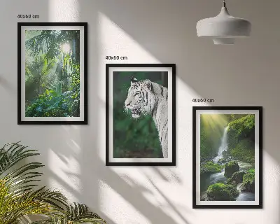 Jungle tiger waterfall wall art set of 3 framed pieces