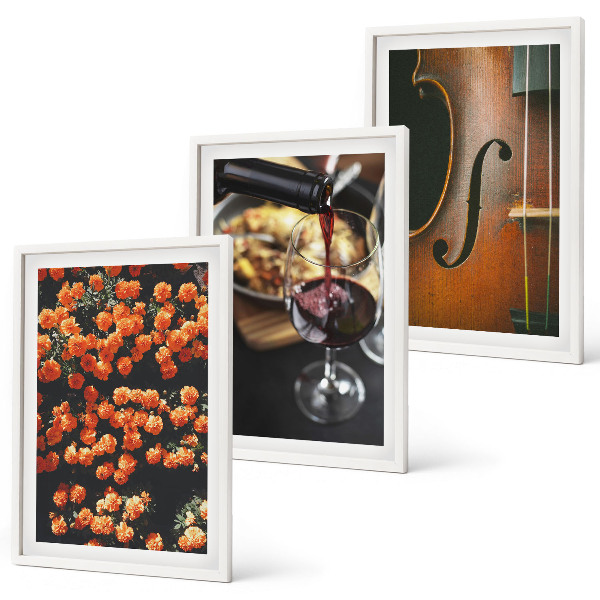 Wall art set Vintage flowers wine violin