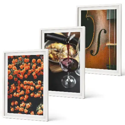 Wall art set featuring vintage flowers, wine, and a violin