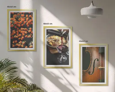 Wall art set featuring vintage flowers, wine, and a violin