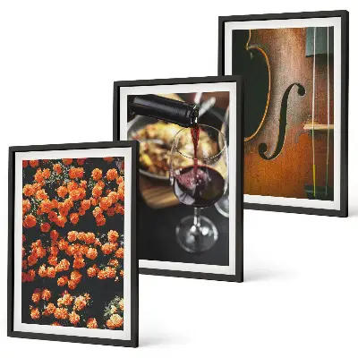 Wall art set featuring vintage flowers, wine, and a violin