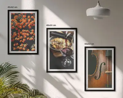 Wall art set featuring vintage flowers, wine, and a violin