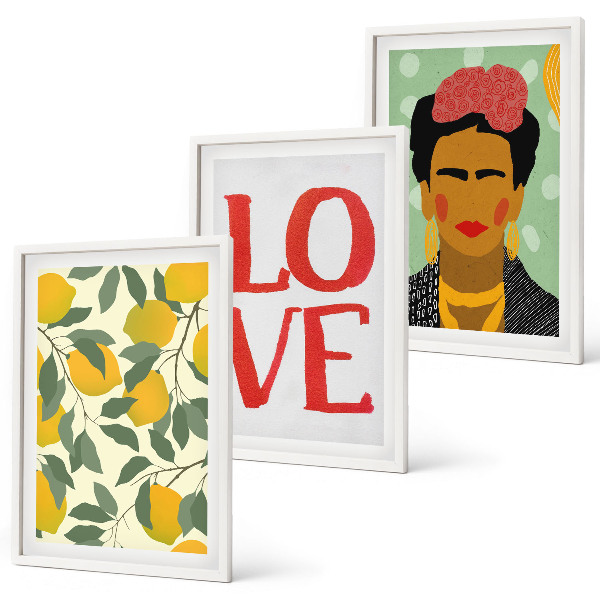 Three-piece wall art piece Lemons LOVE portrait of Frida
