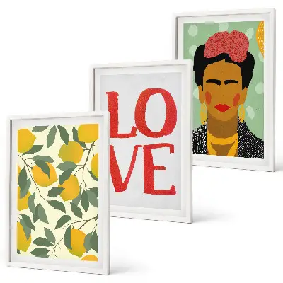 Three-piece wall art set Frida Kahlo lemon portrait