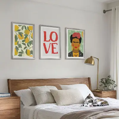 Three-piece wall art set Frida Kahlo lemon portrait