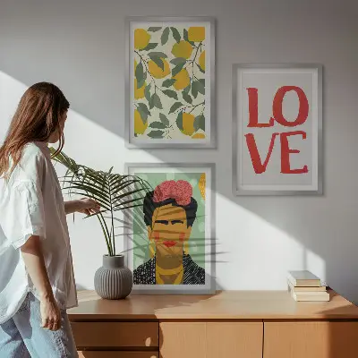 Three-piece wall art set Frida Kahlo lemon portrait