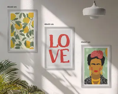 Three-piece wall art set Frida Kahlo lemon portrait