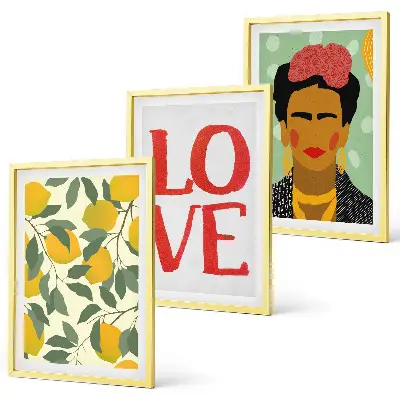 Three-piece wall art set Frida Kahlo lemon portrait