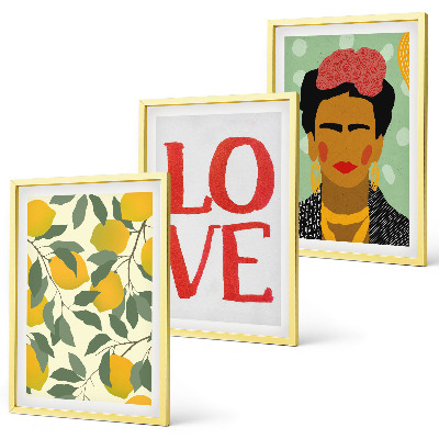 Three-piece wall art piece Lemons LOVE portrait of Frida