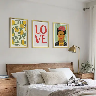 Three-piece wall art set Frida Kahlo lemon portrait