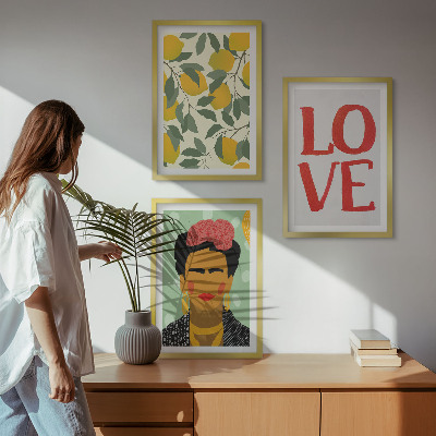 Three-piece wall art piece Lemons LOVE portrait of Frida