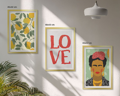 Three-piece wall art piece Lemons LOVE portrait of Frida