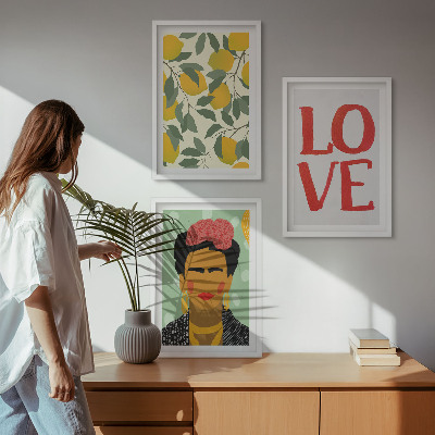 Three-piece wall art piece Lemons LOVE portrait of Frida