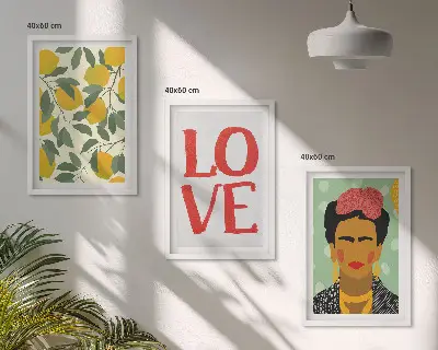 Three-piece wall art set Frida Kahlo lemon portrait