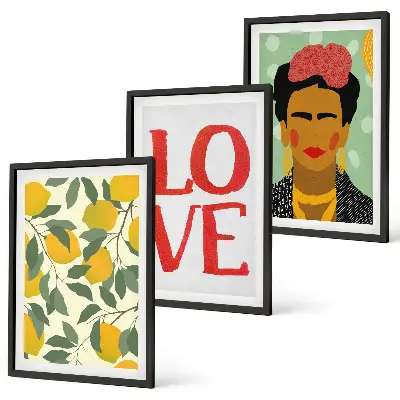 Three-piece wall art set Frida Kahlo lemon portrait
