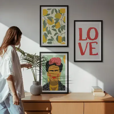 Three-piece wall art set Frida Kahlo lemon portrait