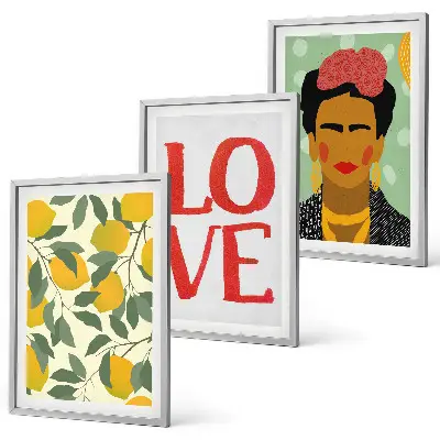 Three-piece wall art set Frida Kahlo lemon portrait