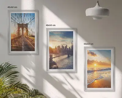 Wall art set featuring a bridge during a city sunset
