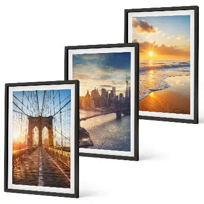 Wall art set featuring a bridge during a city sunset