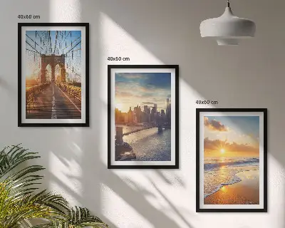 Wall art set featuring a bridge during a city sunset